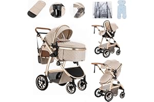 Lnhcrbs 3 in 1 Baby Stroller,This Travel Stroller Features an Adjustable Handle Height and Car Seat Set, Compact Pram Also Comes with an Anti-Mosquito Net and an Exclusive Mommy Bag for Ages 0-4