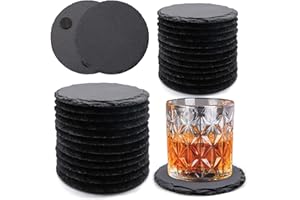 ‎VIBRATITE 24 Stück runde Schiefer-Getränkeuntersetzer, VIBRATITE 10,2 cm, schwarzer Schieferstein-Untersetzer mit kratzfester Unterseite für Getränke, Bar, Küche, Heimdekoration