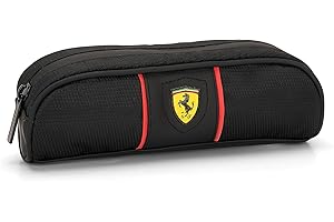 Franco Cosimo Panini Ferrari - Trousse 2 stylos école Porte Papeterie avec Tirette en métal - Petit Porte-Stylo Enfant et Fille pour Moyennes et élémentaires, 20 x 4,5 x 4,5 cm - Noir