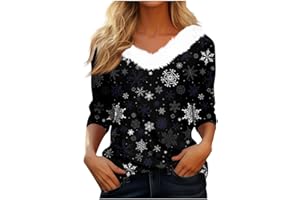 GENERIC Christmas Sweatshirts for Women UK Ladies Tops Xmas Jumpers Furry V Neck 3/4 Sleeve Shirts Xmas Tree Snowflake Wine Glasses Graphic Tees Casual Holiday Pullover Tunic Tshirts