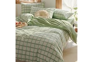 ‎OMELA Omela Bettwäsche 155x220 Grün Kariert Microfaser Bettbezug mit Reißverschluss Landhausstil Karomuster Wendebettwäsche Set und Kissenbezug 80x80 cm 2 Teilig