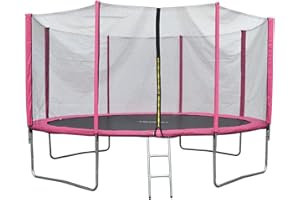 Evre Outdoor Trampoline with Safety Net, Padded Poles and Ladder in Blue or Pink 8 10 12 14 Ft