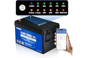 DCHOUSE Batterie Lithium 12V 150Ah LiFePO4 avec indicateurs d'état SOC, Bluetooth et coupure basse température, 4000-15000 Cycles Profonds, Parfait pour Camping-Car,Système Solaire,Bateaux,Hors-Réseau