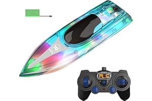 Asslye Ferngesteuertes Boot mit LED-Licht, Fernsteuerung Wasserfahrzeug RC Schiff, 2,4-GHz-Rennboote Nacht Rennboot mit wiederaufladbaren Batterien Speedboot Poolspielzeug für Erwaschene Kinder