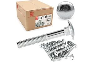 Tornillos cabeza redonda plana M08x130 mm (20 Uds.), acero galvanizado con oxido de zinc, tornillos m8 para carpintería y tornilleria profesional, tornillo cabeza plana resistente – Lun Fix