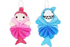 MIVAIUN Tier Badeschwamm Niedliche Karikatur Duschschwamm Luffa-Bälle Körperwäscher Luffa-Ball-Badeblume Body Scrubber Kinder Körper Duschschwamm Blau und Rosa Mesh shower flower (2 Stück)