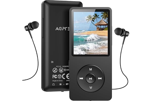 AGPTEK 64Go Lecteur MP3 Classique, Ultra-Longue Autonomie jusqu'à 70 Heures, Super Léger 30g, Lecture Musique sans Perte Hi-Fi, Petit Baladeur MP3 Sport pour Enfant/Adulte, Carte TF Jusqu’à 128G -Noir
