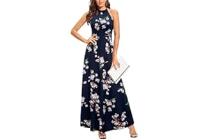 STYLEWORD Damen Neckholder Elegant Sommerkleid Ärmellos Blumenkleid Maxikleid Lange Strandkleid