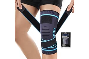 Lexniush Kniebandage für Männer/Frauen, Kompression Kniestütze mit Verstellbarer für Arthritis, Meniskusriss, ACL, Knieschmerzen, Knieorthesen Rechts/Links Bandage Knie für Laufen, Sport Graublau, L