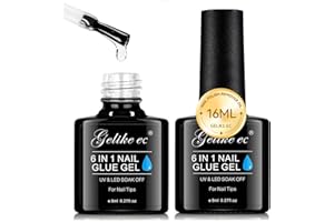 Gelike ec Colle Faux Ongles Gel - 6 en 1 UV Colle Capsule Americaine Ongle Extra Forte, Gummy Base Pose americaine, Nail Glue 2PCS 16ml