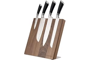 Navaris Porta Coltelli da Cucina Magnetico - Ceppo Portacoltelli Universale 27,7x27,5cm Tavoletta Magnetica Salvaspazio Utensili - Legno Noce Marrone