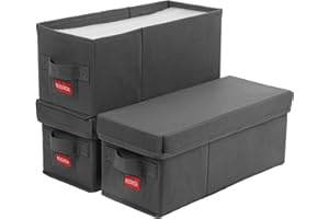NUSWOR Premium CD Storage Box - Stackable CD Organizer Box with Lid - Holds 105 Jewel Cases - 14.37 x 5.5 x 6.3 inches - 3 Pack - Grey