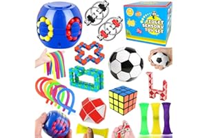 Paochocky 18 Pcs Fidget Toys Set,Sensory Toys for Autism ADHD,Stress Reliever with Toy Box Magic Burger Cube,Flippy Chain Stress Ball Anti-anxiety Birthday for Teen Children Adult
