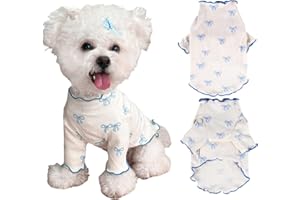 Yoolhamy Dog Clothes for Small Dogs Chihuahua Outfits Spring Summer tshirts Bow Stretchable Ruffle Breathable Dress for Shih Tzu Yorkshire Puppy Girl Pets Cats (Blue, M)