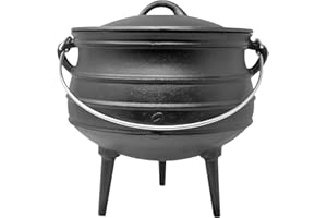 ‎TOCIS BIG BBQ ToCis Big BBQ Feuertopf Beefalo | fertig eingebrannter Gusseisen Topf | Dutch Oven 8 Liter | südafikanischer Schmortopf Potjie #3 | Grilltopf inklusive Deckel | Raketenofen Outdoor mit Füße