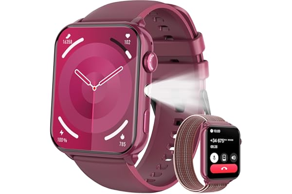 Reloj Inteligente Mujer, 1.91" Smartwatch Mujer con Linterna y Llamadas Bluetooth, Smart Watch con 2 Correas, Notificación, Podómetro, Pulsómetro, Sueño, IP68 Pulsera Actividad para Android iOS