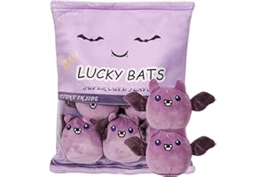 HXPLN HXLN Bat Plush Pillow with 5 Purple Bats - Pudding Style & Removable Bat Toys, Gift for Teens, Girls & Children