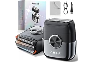 Foil Shaver, Kensen Upgraded 4 Floating Blades, Waterproof Close Shave Electric Shaver, Cordless 120 Mins Shaving Time Mini Men's Electric Foil Shavers, Travel Electric Razor for Men Rechargeable