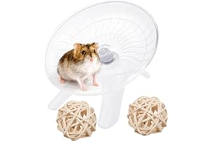 WORUIB Silent Hamster Wheel, Flying Saucer Hamster Running Wheel for Syrian and Dwarf Hamsters, Gerbils, Small Pets, 28cm Large hamster wheel with Two Rattan Balls, White