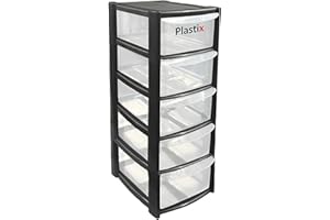 Plastix MINI SMALL Plastic Drawer Storage Tower Unit Office Home Desktop Stationery Make Up Organiser Tidy (Black, 5 Drawer Mini Tower)
