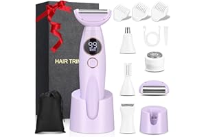 ZOFORY Women's Razor, 5-in-1 Epilator, Women's Intimate Shaver for Women, Rechargeable, Women's Shaver Electric with USB Charging Station, Women's Razor, for Body, Armpits, Bikini, Eyebrows and Nose, Purple