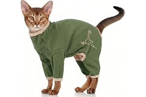 Kattkläder, kattrockar och kroppsvärmare klibbig hårjumper efter kirurgi kostym skjorta med ben kall klänning (armégrön, L)
