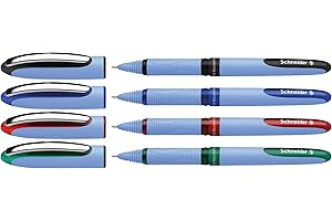 Schneider 183594 - Penna roller One Hybrid N 5 (indelebile, tratto 0,5 mm, punta ibrida), confezione da 4 pezzi, nero, blu, rosso, verde