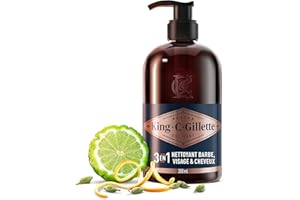 KING C. GILLETTE Gillette King C Nettoyant 3-en-1 Pour Barbe, Visage Et Cheveux, Revitalise Et Nettoie En Profondeur, Conçu Pour La Routine De Soin Quotidien, Doté D’Un Parfum Masculin, Formule Avec De L’Huile D’Argan