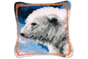 Coopay Kit Crochet de Verrouillage Tapis DIY Broderie pour Animaux, Kit Tapis Point Noué à Faire pour Débutants,Adultes ou Enfants,Latch Hook Canevas Coussin Point de Ours Polaire 43x43cm