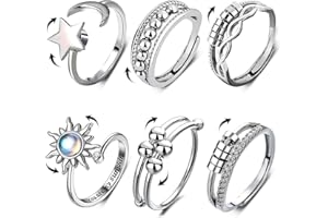 Cinsersr 6 Piezas Anillo Antiestres Mujer Anillos de Ansiedad para Mujer Fidget Anillo Ansiedad Anillos Giratorios Abiertos Ajustables para Mujeres con Ansiedad Regalos de Fiesta de Cumpleaños