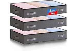 Boic 3 Piezas 90L Bolsas Almacenaje Ropa Con Mango Reforzado, Caja Almacenaje Ropa, Plegable Caja Bajo Cama Guardar Ropa Almacenaje Bajo Cama Para Mantas,Zapatos De Cama