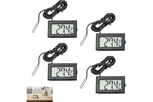 HUKNEQN 4 Pièces Thermometre Digital, Thermomètre Aquarium, Mini Thermomètre Numérique LCD avec Sonde de Température pour Réfrigérateur et Congélateur, Étanche, Affichage LCD Clair, Fonction Mémoire Min/Max
