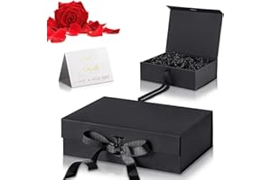 JIASHA Scatola regalo,Scatola regalo con fiocco Scatola regalo Magnetico Scatole Regalo con Nastro Scatola Regalo Riutilizzabile Magnetico per regalo,compleanno,anniversario (Nero)