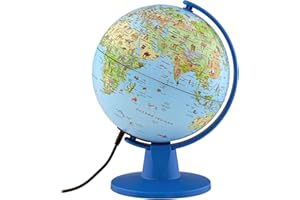 Tecnodidattica - Luce Safari | Pequeño Globo Terráqueo para Niños | Globo Giratorio e Iluminado para Montar | Cable USB | cartografía ilustrada| Diámetro de 16 cm