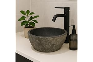 Lendo Online Lavabo Ovale - Pietra di fiume - Pietra naturale - Lavandino per bagno - Lavello - Lucido e Robusto - Forma e colore unici! (Grigio, 30-35x25-30cm)