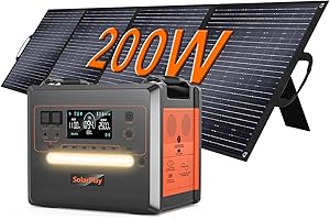 SOLARPLAY Estación de energía portátil, 2304Wh/2500W generador solar + 1 * 200w módulo solar, 12 conexiones, LiFePO4, UPS, 1,5 horas de carga para camping, autocaravanas, apagones, 5 años de garantía
