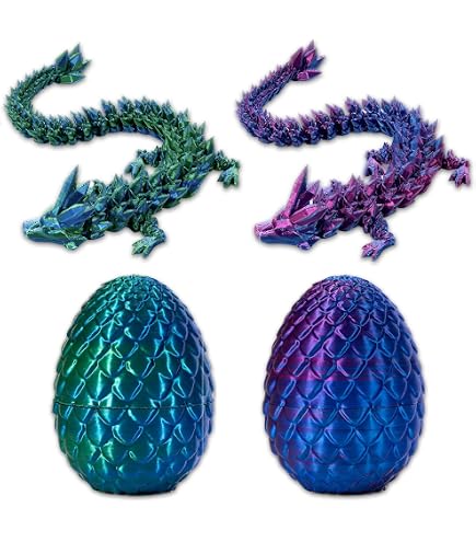 Dragón En Huevo Impreso En 3D – 2 Modelos De 22 Cm – Dragón De Cristal Articulado – Decoración Y Juguete De Escritorio