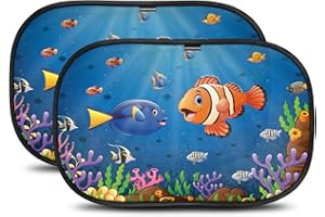 CARAMAZ Car Sun Shade for Baby Certified UV Protection- Opti Dark 51x31cm for Full UV Protection - Baby Window Shade - Sun Shade for Car Window Baby - Baby Car Shade - Fish Sun Shades for Car