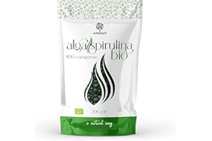 ERBOTECH Spirulina BIO in Compresse, Confezione da 200g, circa 800 Capsule, Alga 100% Biologica, Pura e Vegana, Fonte di Energia, Ricca di Proteine, Vitamine, Magnesio