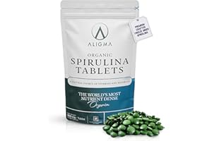 Aligma Organic Spirulina Tablets 1000×500 mg for Immune System Booster, Super Greens Tablets Loaded with Vital Nutrients & High in Vitamins, Gluten Free&Calcium Vegan Protein Tablet|Resealable Package