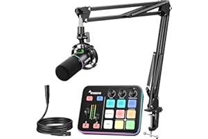 MAONO Gaming-Audio-Mixer & Audio-Interface mit XLR-Dynamikmikrofon, XLR-Schnittstelle, RGB, Bluetooth – für Live-Streaming, Podcasting & Gaming (MaonoCaster G1 NEO + PD200XS)