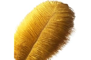 CRENZE Lot de 10 plumes d’autruche Creny de 30 à 35 cm pour décoration d’intérieur ou mariage (D'or)