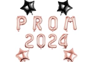 Pargleev Prom 2024 Balloons with Star Hanging Foil Balloons Letter for High School College Grad Graduation Retirement Party Decorations Rose Gold
