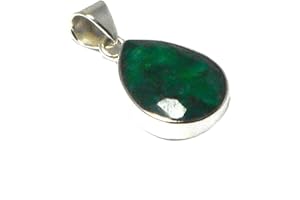 Art Gecko Green Teardrop shaped EMERALD Sterling Silver 925 Gemstone Pendant
