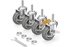 HOLKIE Juego de 4 ruedas giratorias con vástago roscado de 75 mm con frenos - M10 x 1,5 x 30 mm (diámetro de vástago de 10 mm, longitud de vástago de 30 mm) Ruedas giratorias con bloqueo Gris