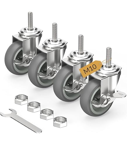 Lot De 5 Roulettes Avec Tige Filetée M8 X 25 Cm - Capacité 150 Kg - Pour Chariot, Établi, Meuble Roulant