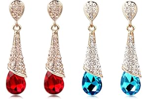 EQLEF Clip Boucle d Oreille, Boucles D'oreilles Non Perforées, Boucles D'oreilles Élégantes en Cristal de Goutte Pour Les Femmes et Les Filles Lors de Mariages et de Fêtes Costumées (2 Paires) ﻿