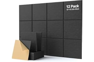 SOUNDSBAY Płyty akustyczne, samoprzylepne, izolacja akustyczna na ściany, wysoka gęstość, poliester, ścięte krawędzie, białe, do ścian, sufitów, drewna i drzwi, 30 x 30 x 0,9 cm, 12 szt.