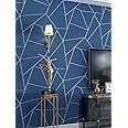 Prior.choice 9.5X0.53M Modern Geometry Triangle Gloss 4 Colors Embossed Textured Non-Woven Wallpaper Roll for Bedroom Livingroom 1.73' W x 31.2' L=5.035㎡ (54sq.ft) (Navy Blue)