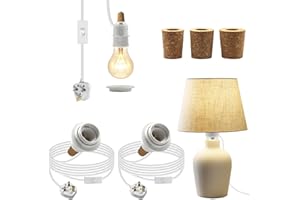 CRZPCHAS DIY Bottle Lamp Kit,2Pcs Bottle Lamp Adaptor Kit, White Lamp Kits for Do It Yourself, E26 Wine Bottle Table Lamp, E27 Screw Lamp Holder with Lampshade Fixing Ring, 3 Types Bung for Various Bottles